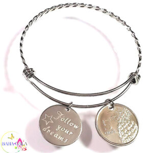 Bahamian Coin "Inspire" Stainless Steel "Butterfly Twist" Adjustable Bangle.