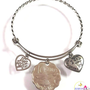 Bahamian Coin "Inspire" Stainless Steel "Butterfly Twist" Adjustable Bangle.