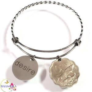 Bahamian Coin "Inspire" Stainless Steel "Butterfly Twist" Adjustable Bangle.