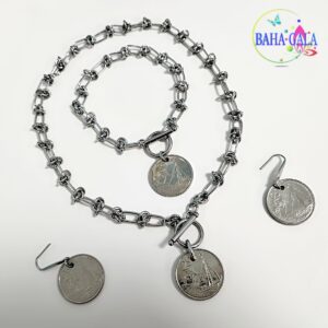 Elegant Stainless Steel Coral Link 3-Piece Necklace Set.