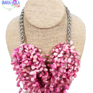 Dyed Fuchsia Mother of Pearl Chips - Crocheted Multistrand Necklace  Se