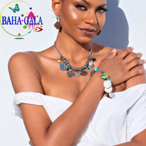 Authentic Bahamian Coins & Charms Halo Necklace & Earring Set.