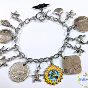 Authentic Bahamian Coins & Charm Stainless Steel Necklace & Bracelet Set.