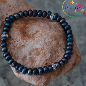 Black Irridesent Freshwater Pearls & Crystals Elastic Bracelet.