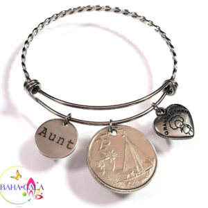 Bahamian Coin "Inspire" Stainless Steel "Butterfly Twist" Adjustable Bangle.