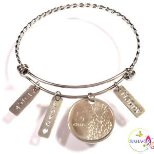 Bahamian Coin "Inspire" Stainless Steel "Butterfly Twist" Adjustable Bangle.