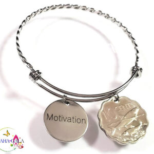 Bahamian Coin "Inspire" Stainless Steel "Butterfly Twist" Adjustable Bangle.