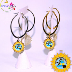 BG Independence "Sun Coin" Gold & Silver Stainless Steel Oval Hoop Earrings.