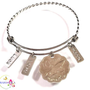 Bahamian Coin "Inspire" Stainless Steel "Butterfly Twist" Adjustable Bangle.