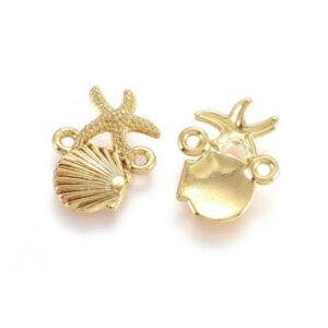 Stainless Steel 18k Gold Plated Starfish, Clam Shell & Conch Shell
