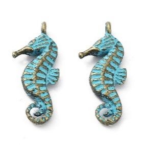 Antique Bronze & Turquoise Patina, Sea Horse