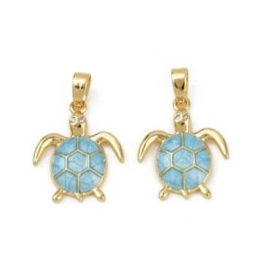 Turquoise Enamel, Sea Turtle,18K Gold Plated