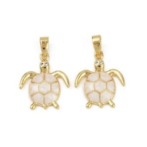White Enamel, Sea Turtle, 18K Gold Plated