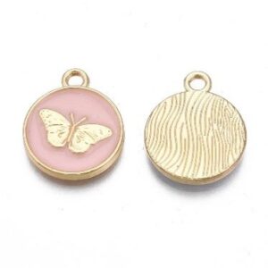 Pink Enamel & 18K Gold Plated Butterfly