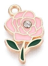 Camellia Dusty Rose & Gold, w/ Green Stems & Rhinestone