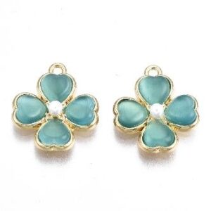 Cadet Blue & Gold Cats Eye 4-Leaf Clover Flower